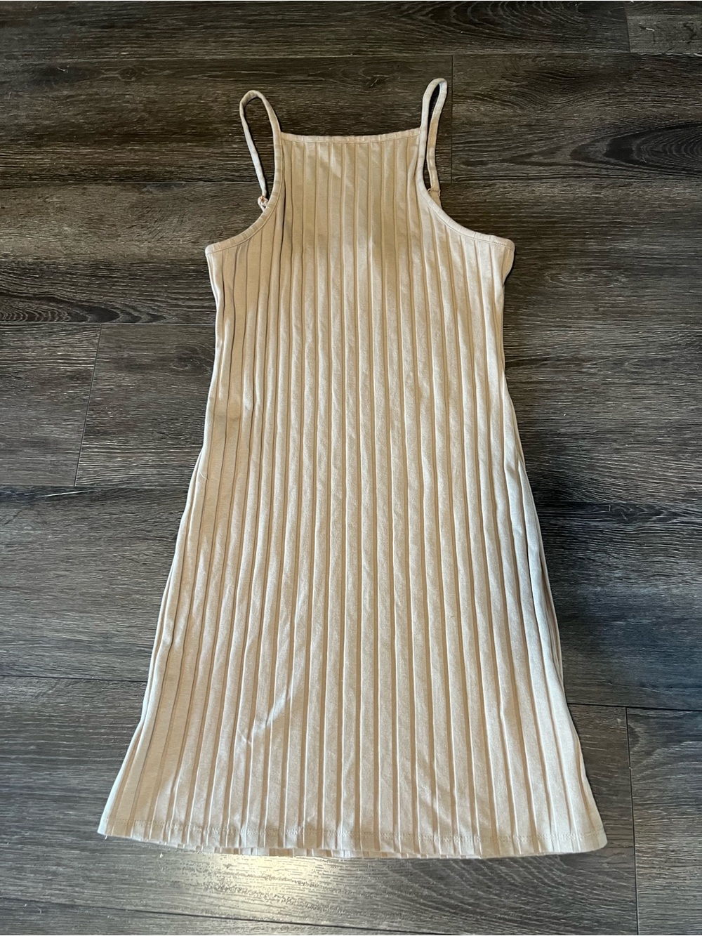 NWT Cotton - On Dress - Cream Ribbed Spaghetti-Strap Midi Dress